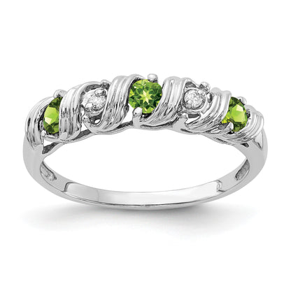 14k White Gold 2.75mm Round Peridot and AA Diamond Twist Ring