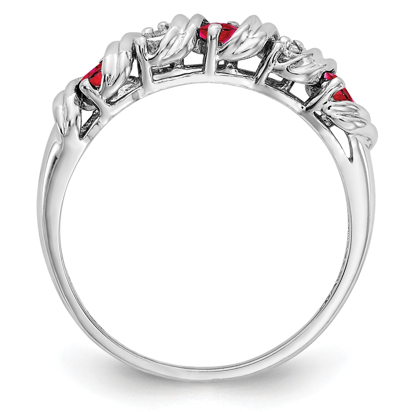 14k White Gold 2.75mm Ruby and AA Diamond Twist Ring