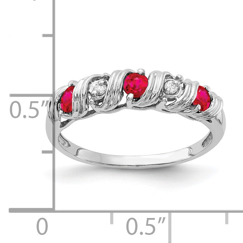 14k White Gold 2.75mm Ruby and AA Diamond Twist Ring