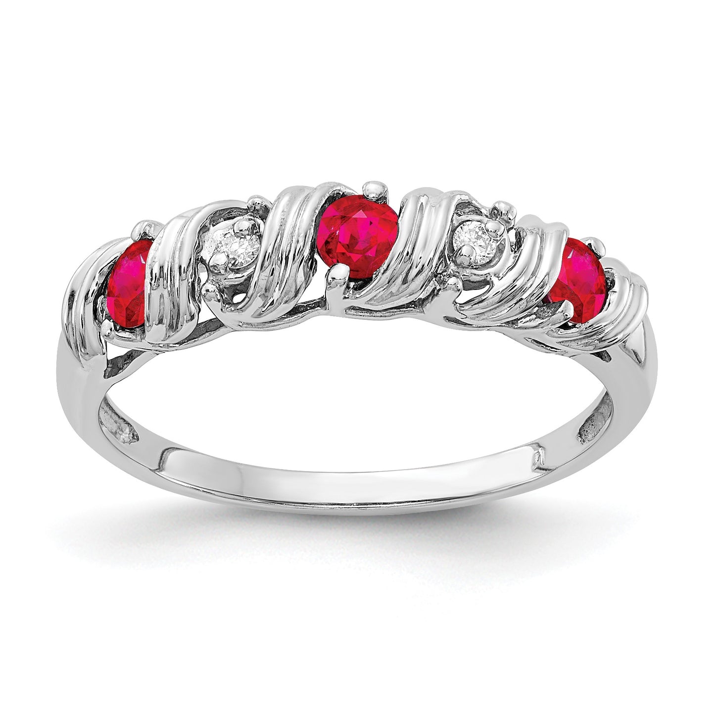 14k White Gold 2.75mm Ruby and AA Diamond Twist Ring