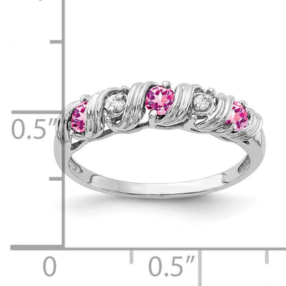 14k White Gold 2.75mm Round Pink Sapphire and AA Diamond Twist Ring