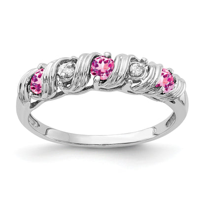14k White Gold 2.75mm Round Pink Sapphire and AA Diamond Twist Ring