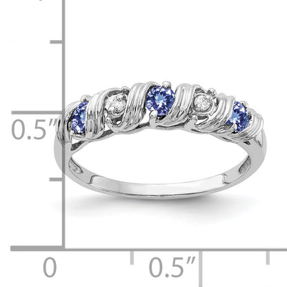 14k White Gold 2.75mm Round Tanzanite and AA Diamond Twist Ring