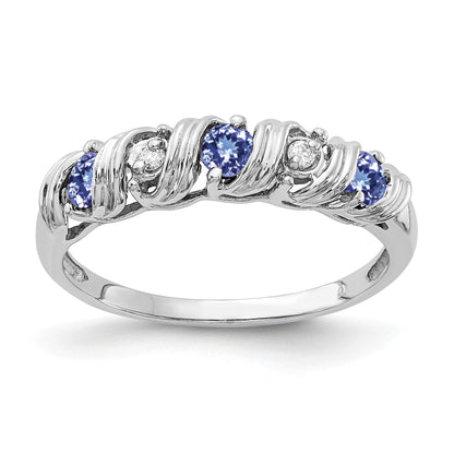 14k White Gold 2.75mm Round Tanzanite and AA Diamond Twist Ring