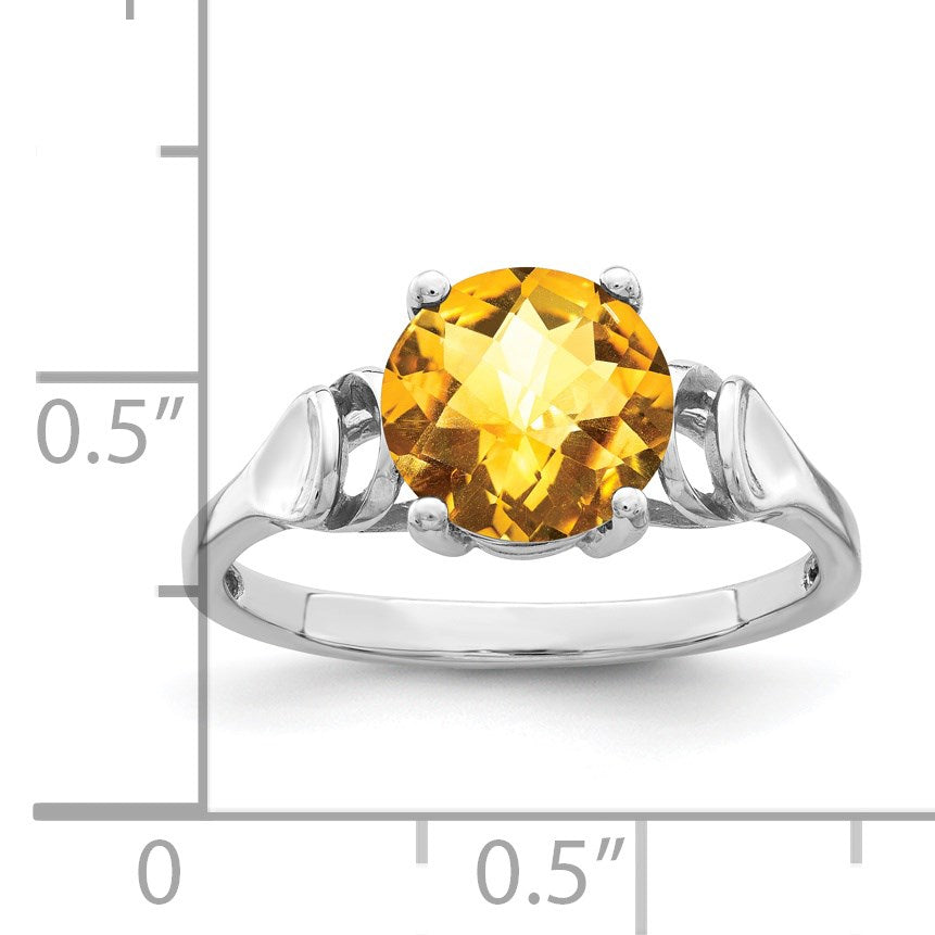 14k White Gold 8mm Citrine Checker-cut Ring