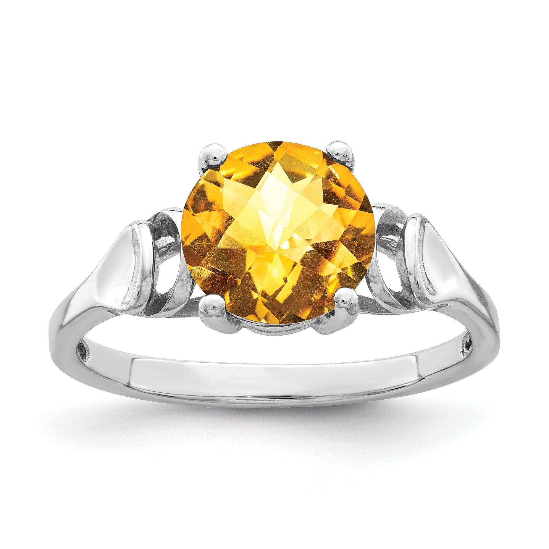 14k White Gold 8mm Citrine Checker-cut Ring