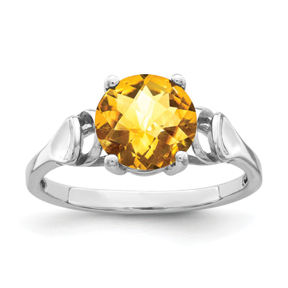 14k White Gold 8mm Citrine Checker-cut Ring