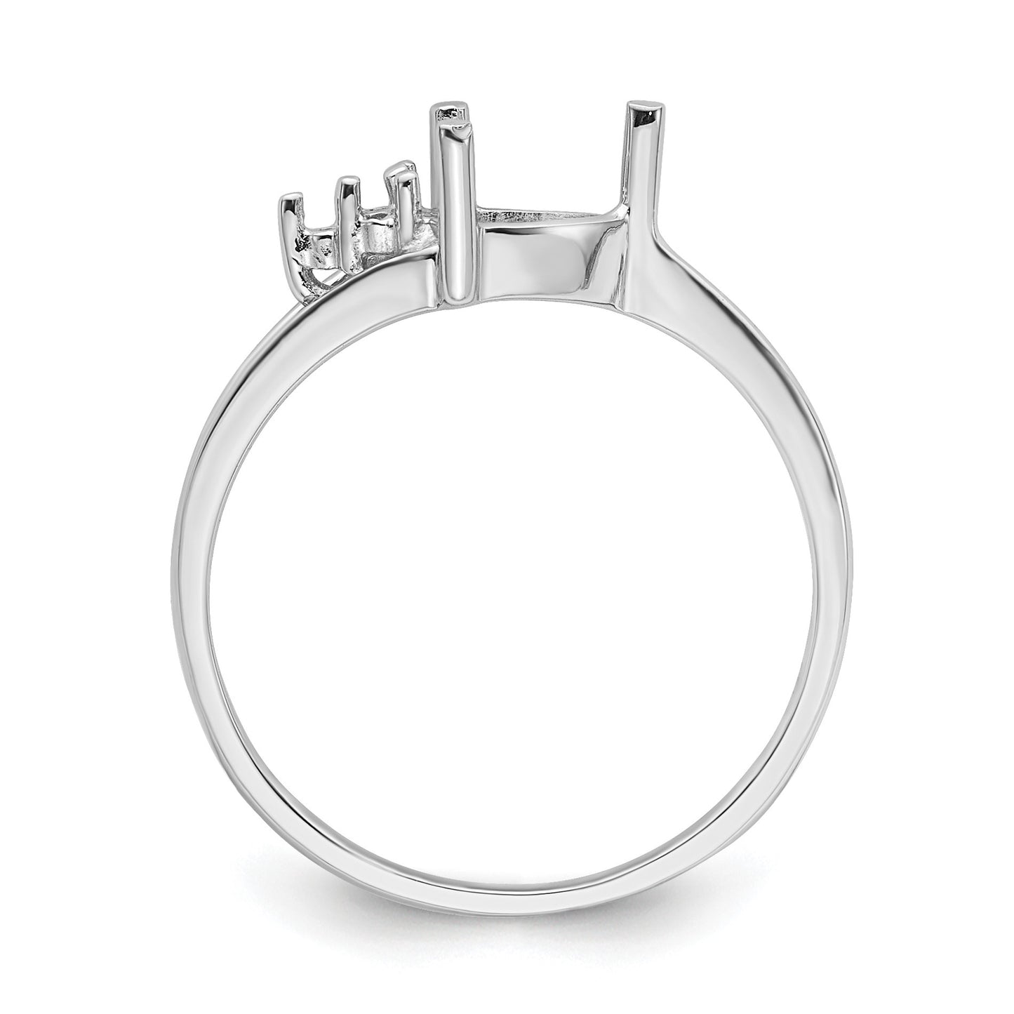 14k White Gold Holds 3-1.2mm Round and 1-6mm Trillion Gemstone Ring Mounting