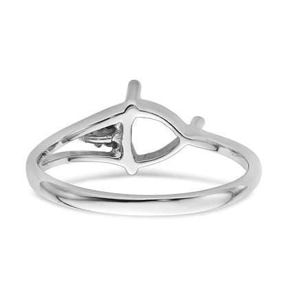 14k White Gold Holds 3-1.2mm Round and 1-6mm Trillion Gemstone Ring Mounting