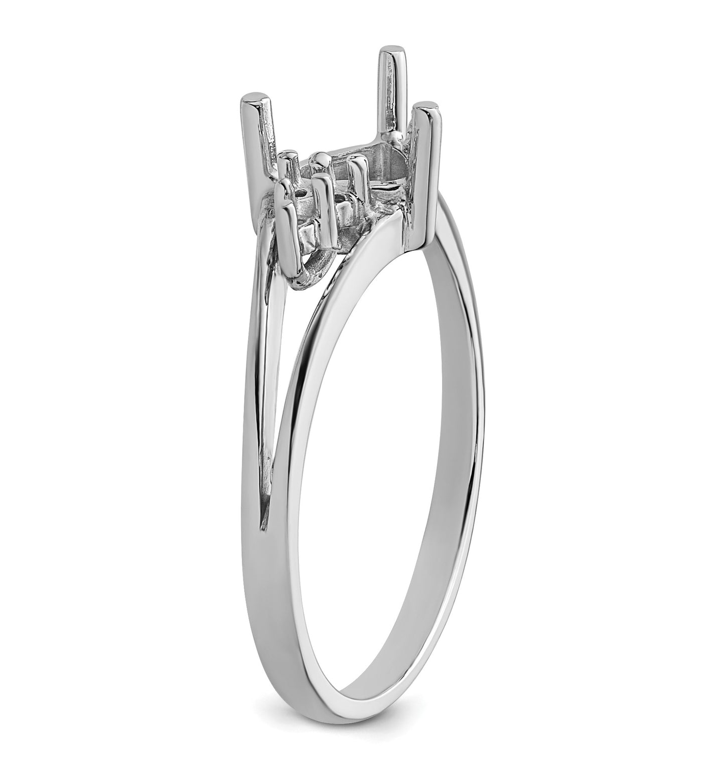 14k White Gold Holds 3-1.2mm Round and 1-6mm Trillion Gemstone Ring Mounting