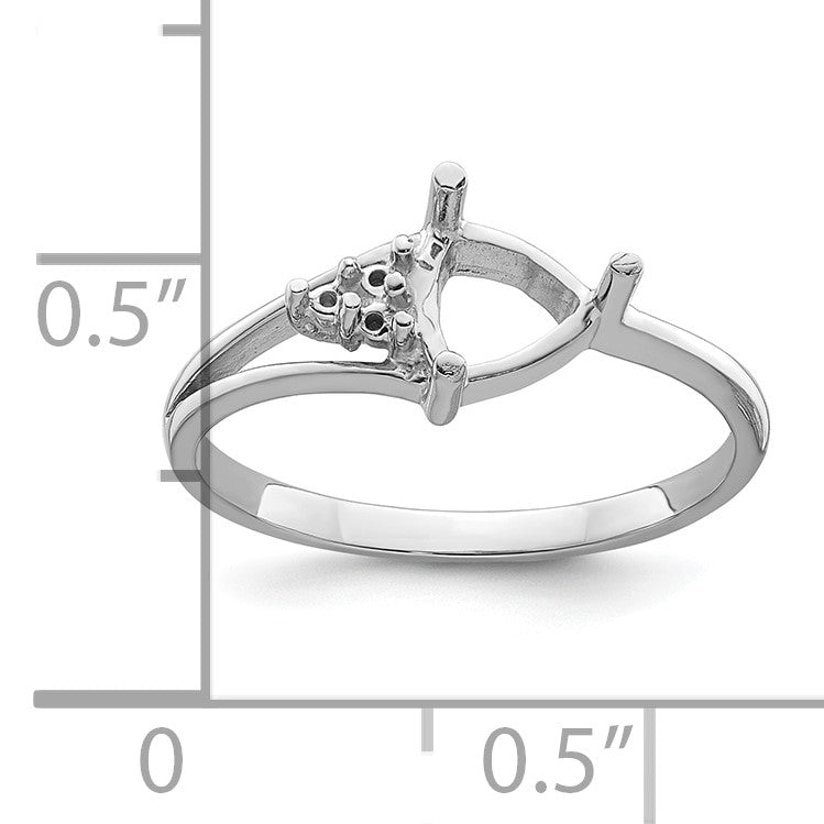 14k White Gold Holds 3-1.2mm Round and 1-6mm Trillion Gemstone Ring Mounting