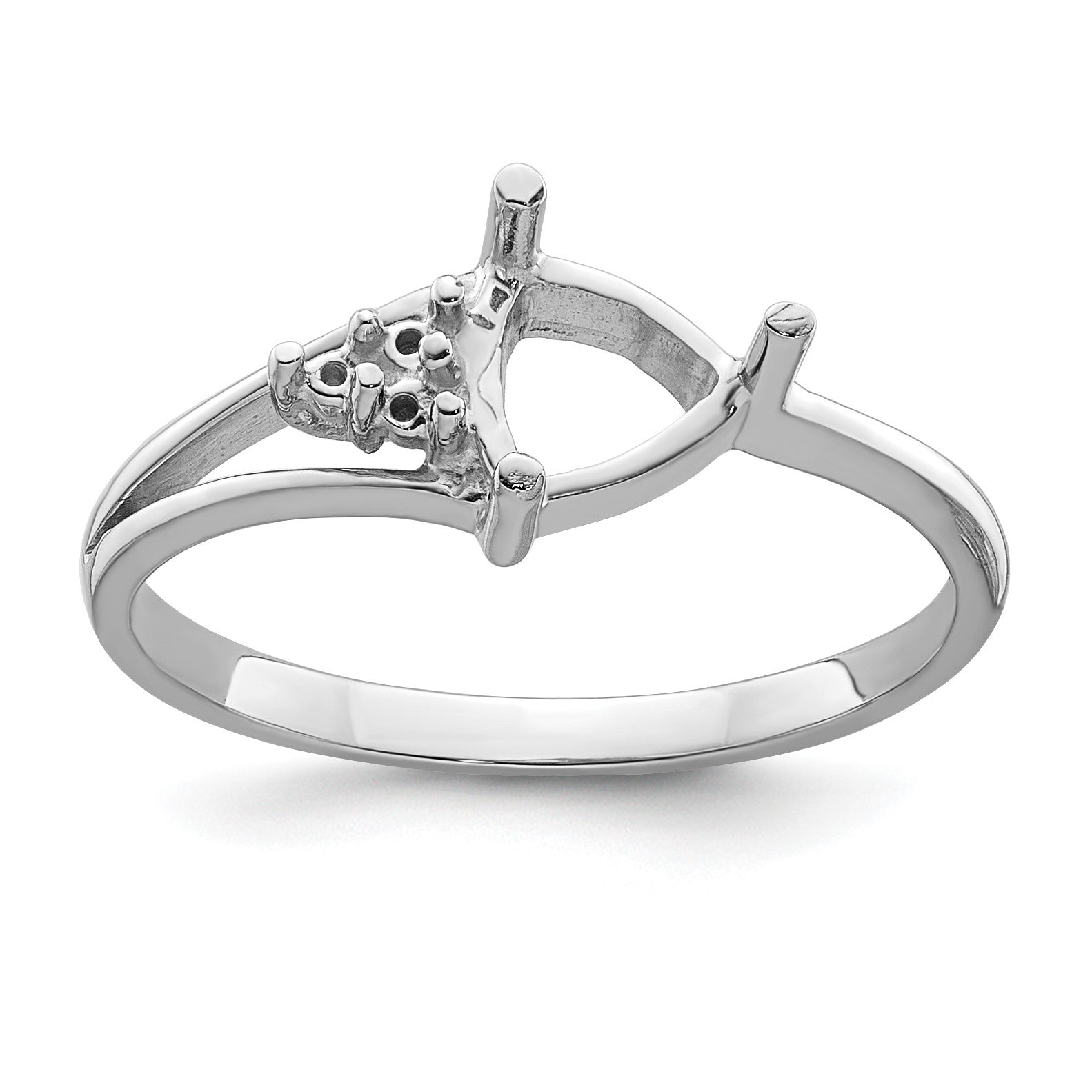 14k White Gold Holds 3-1.2mm Round and 1-6mm Trillion Gemstone Ring Mounting