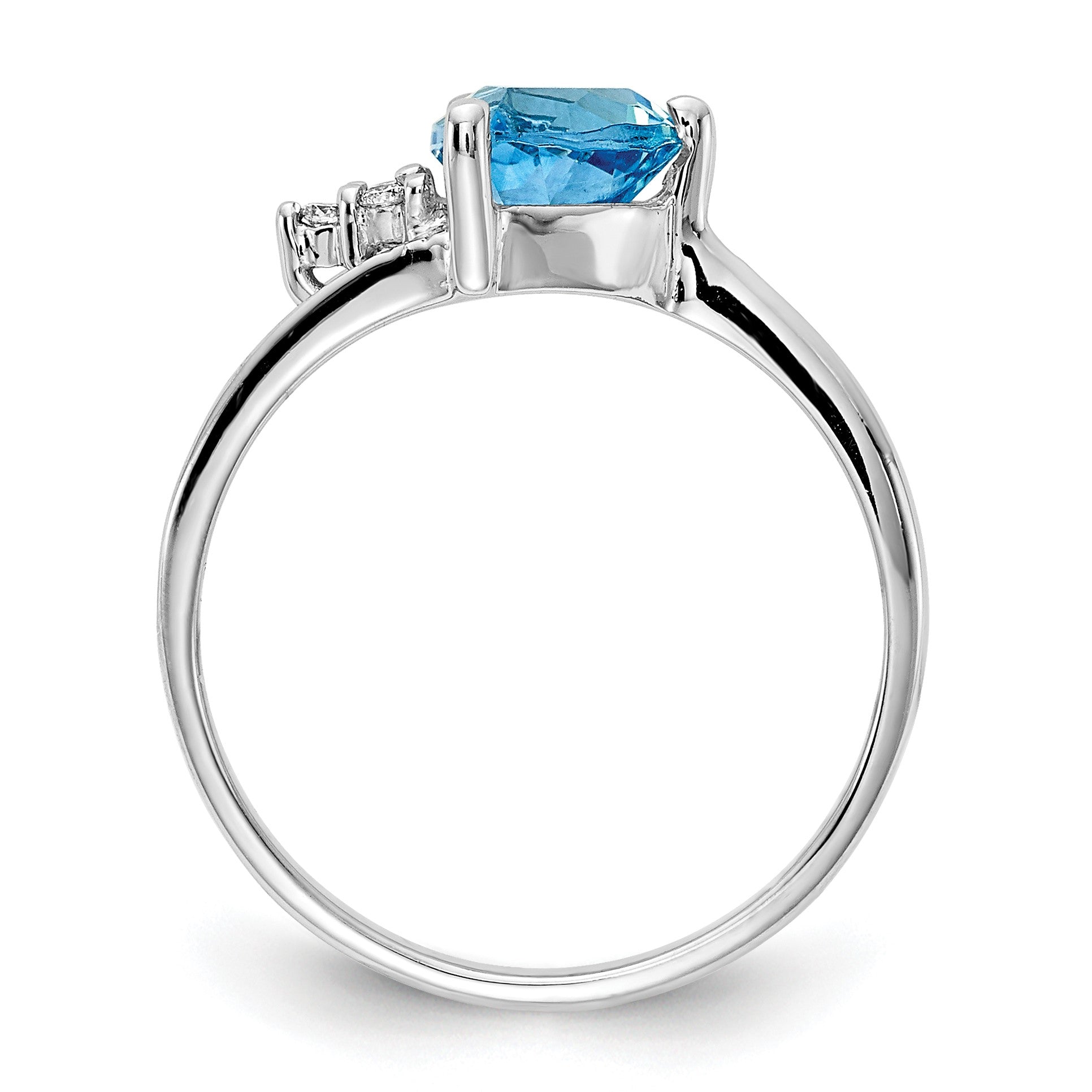 14k White Gold 6mm Trillion Blue Topaz and AA Diamond Ring