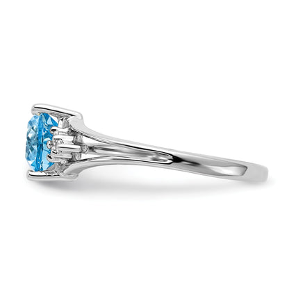 14k White Gold 6mm Trillion Blue Topaz and AA Diamond Ring