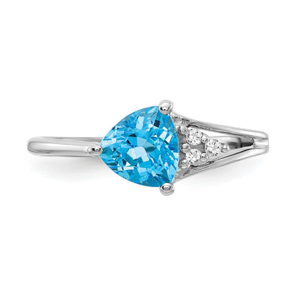 14k White Gold 6mm Trillion Blue Topaz and AA Diamond Ring
