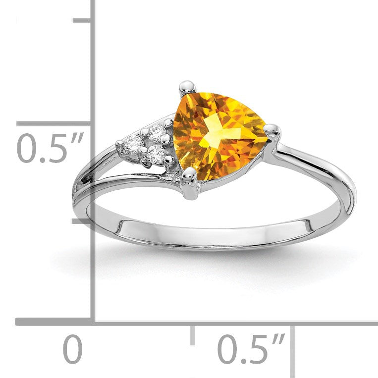 14k White Gold 6mm Trillion Citrine and AA Diamond Ring