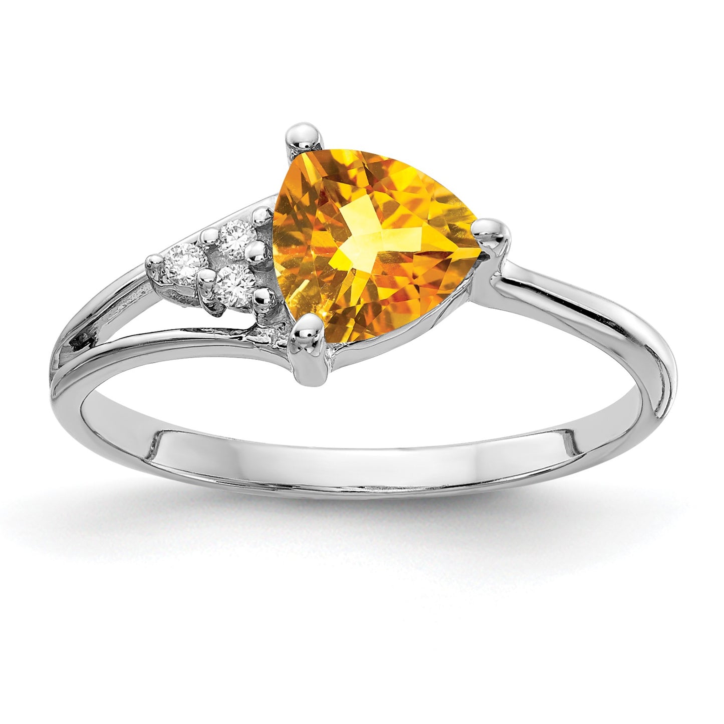 14k White Gold 6mm Trillion Citrine and AA Diamond Ring