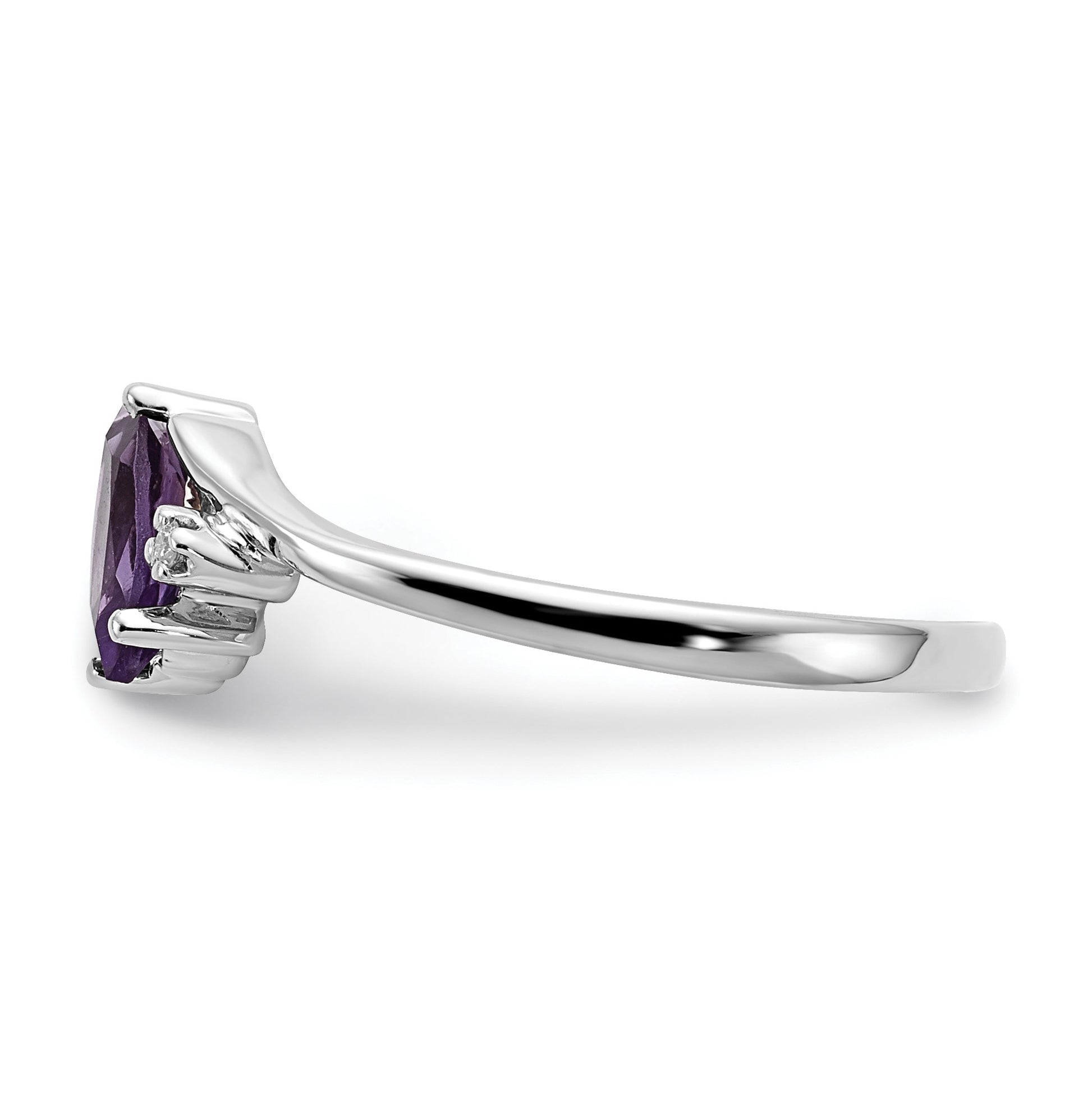 14k White Gold 7x3.5mm Marquise Amethyst and AA Diamond Ring