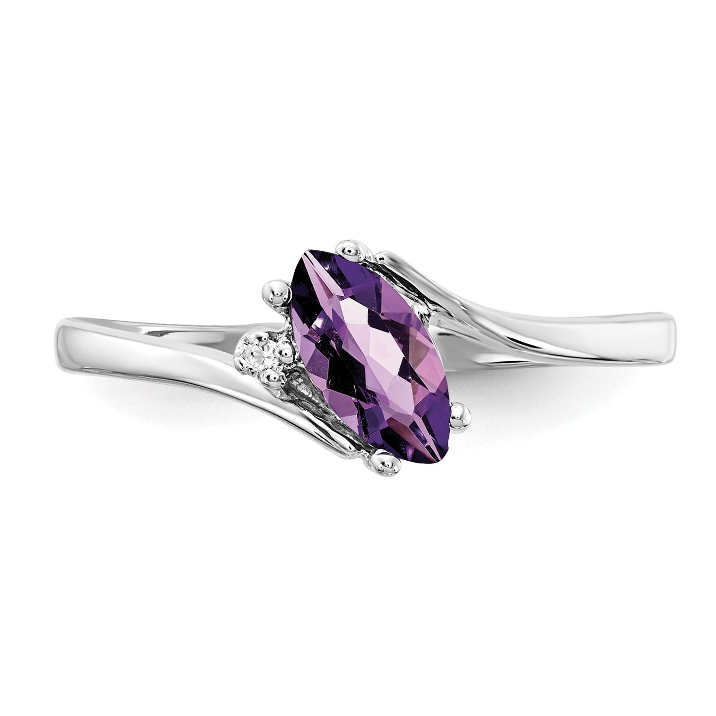 14k White Gold 7x3.5mm Marquise Amethyst and AA Diamond Ring