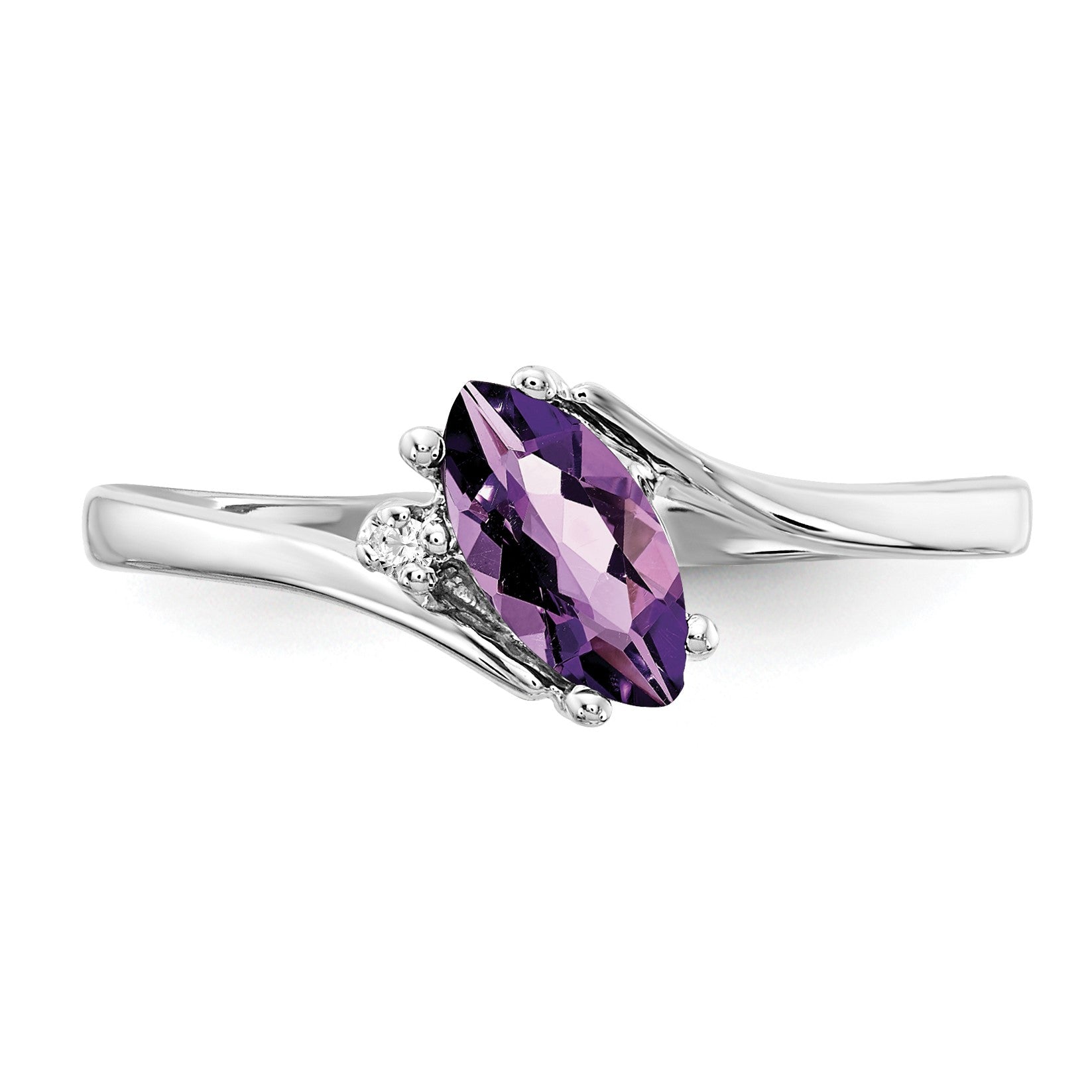 14k White Gold 7x3.5mm Marquise Amethyst and AA Diamond Ring