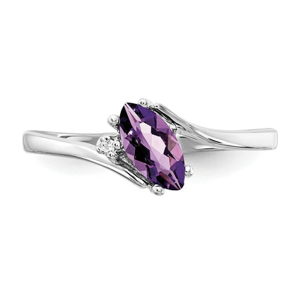 14k White Gold 7x3.5mm Marquise Amethyst and AA Diamond Ring