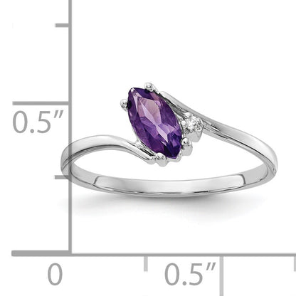 14k White Gold 7x3.5mm Marquise Amethyst and AA Diamond Ring