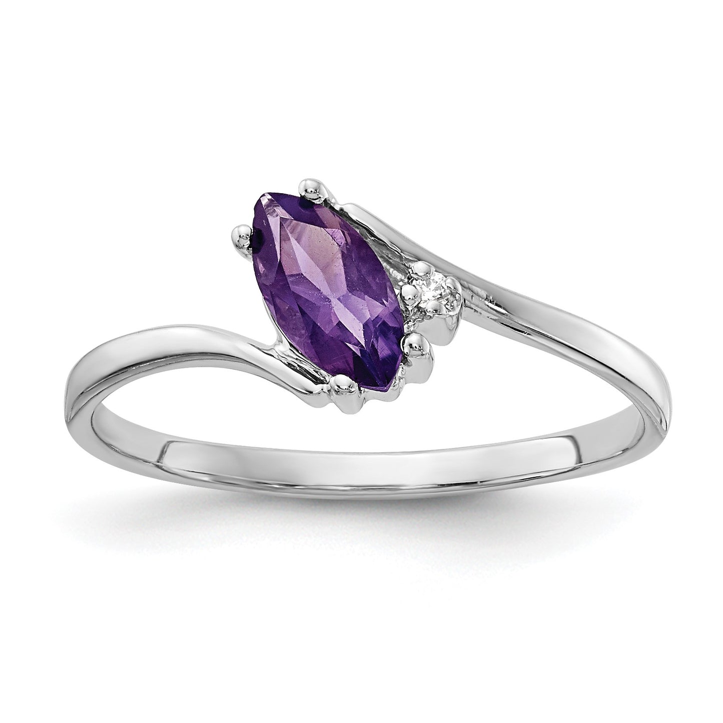 14k White Gold 7x3.5mm Marquise Amethyst and AA Diamond Ring