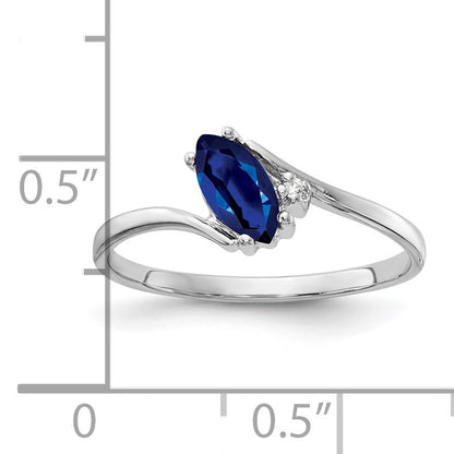 14k White Gold 7x3.5mm Blue Marquise Sapphire and AA Diamond Ring