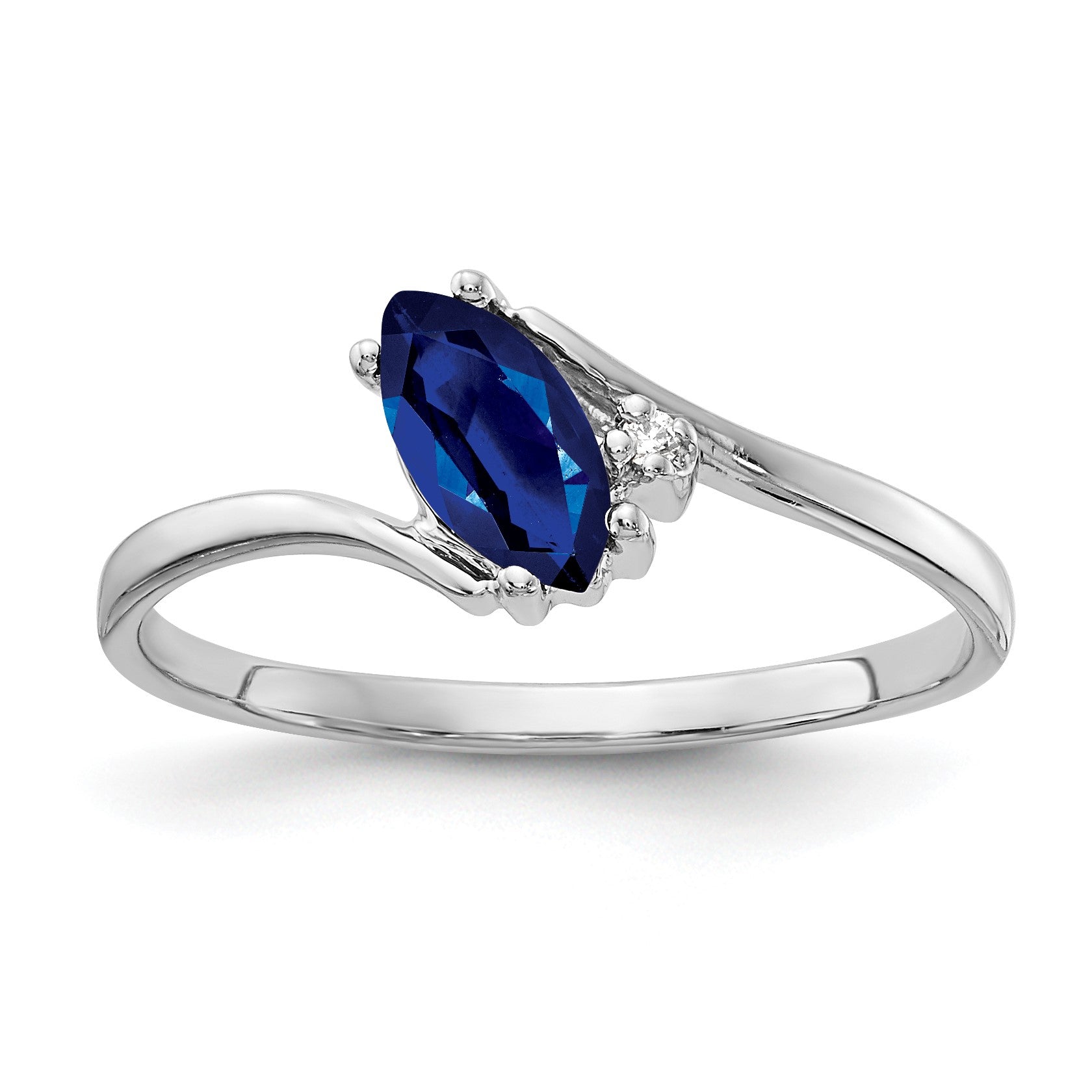 14k White Gold 7x3.5mm Blue Marquise Sapphire and AA Diamond Ring