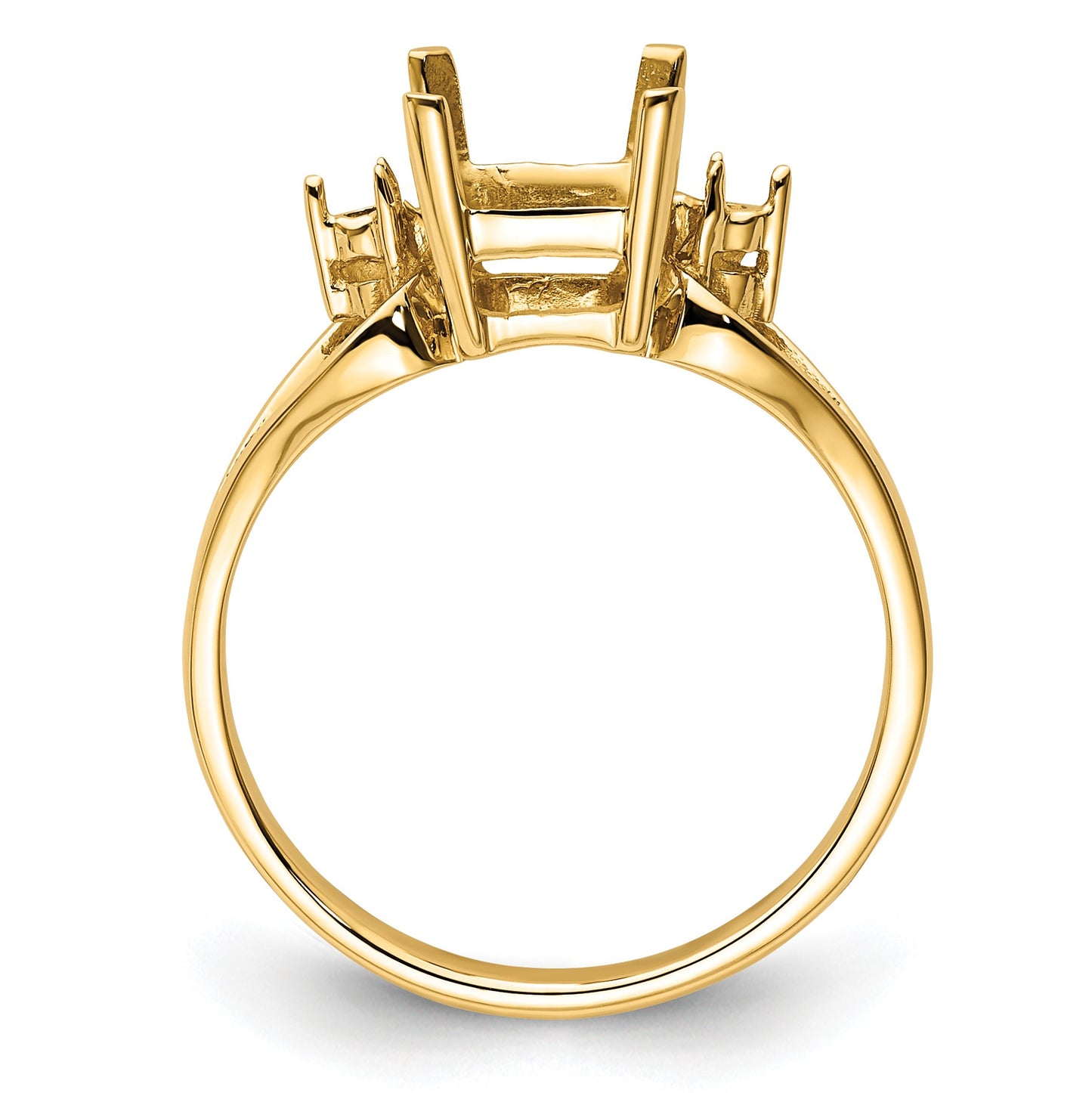 14k Holds 2-1.8mm Round and 1-8x6mm Emerald-cut Gemstone Ring Mounting