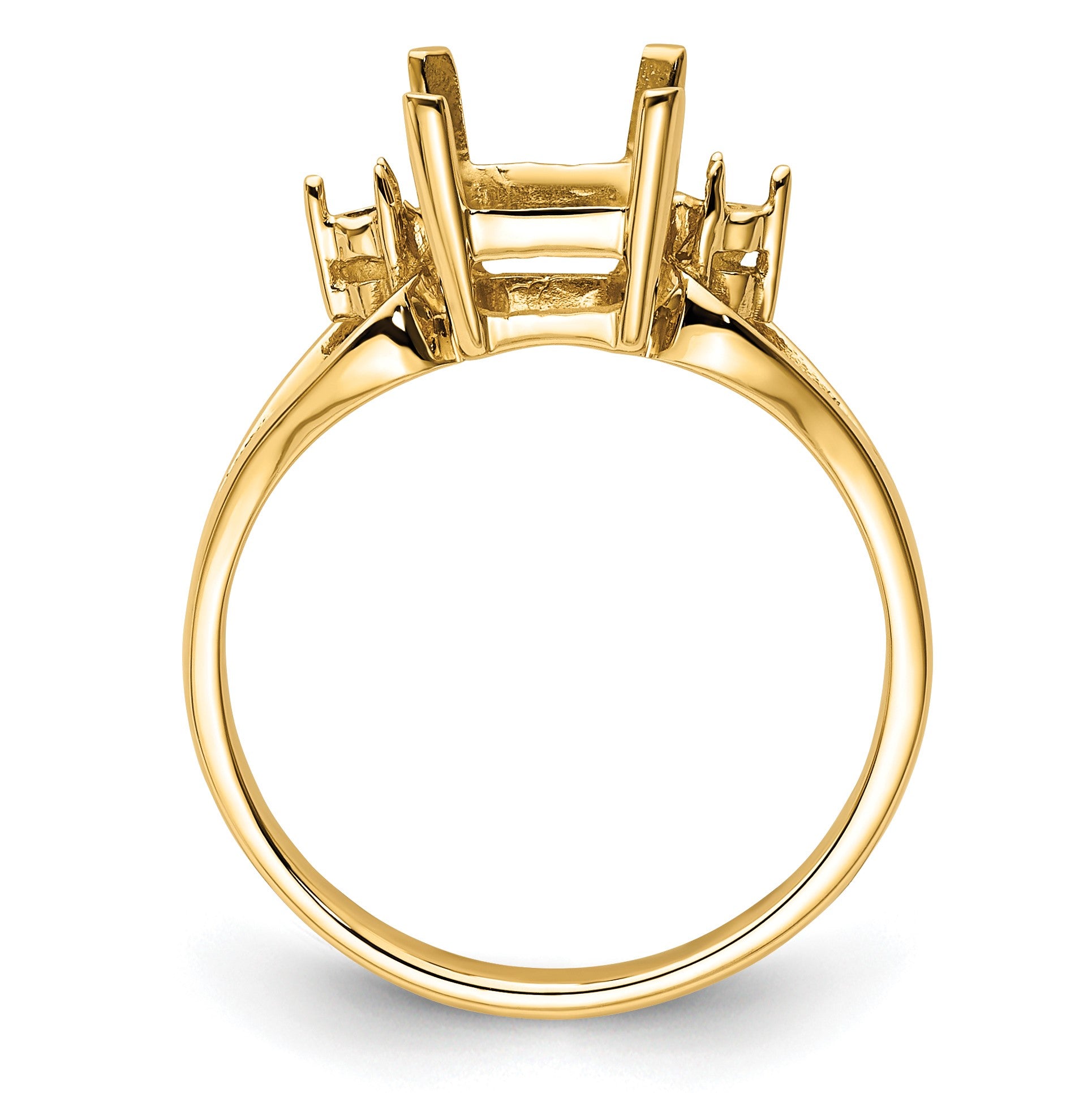 14k Holds 2-1.8mm Round and 1-8x6mm Emerald-cut Gemstone Ring Mounting