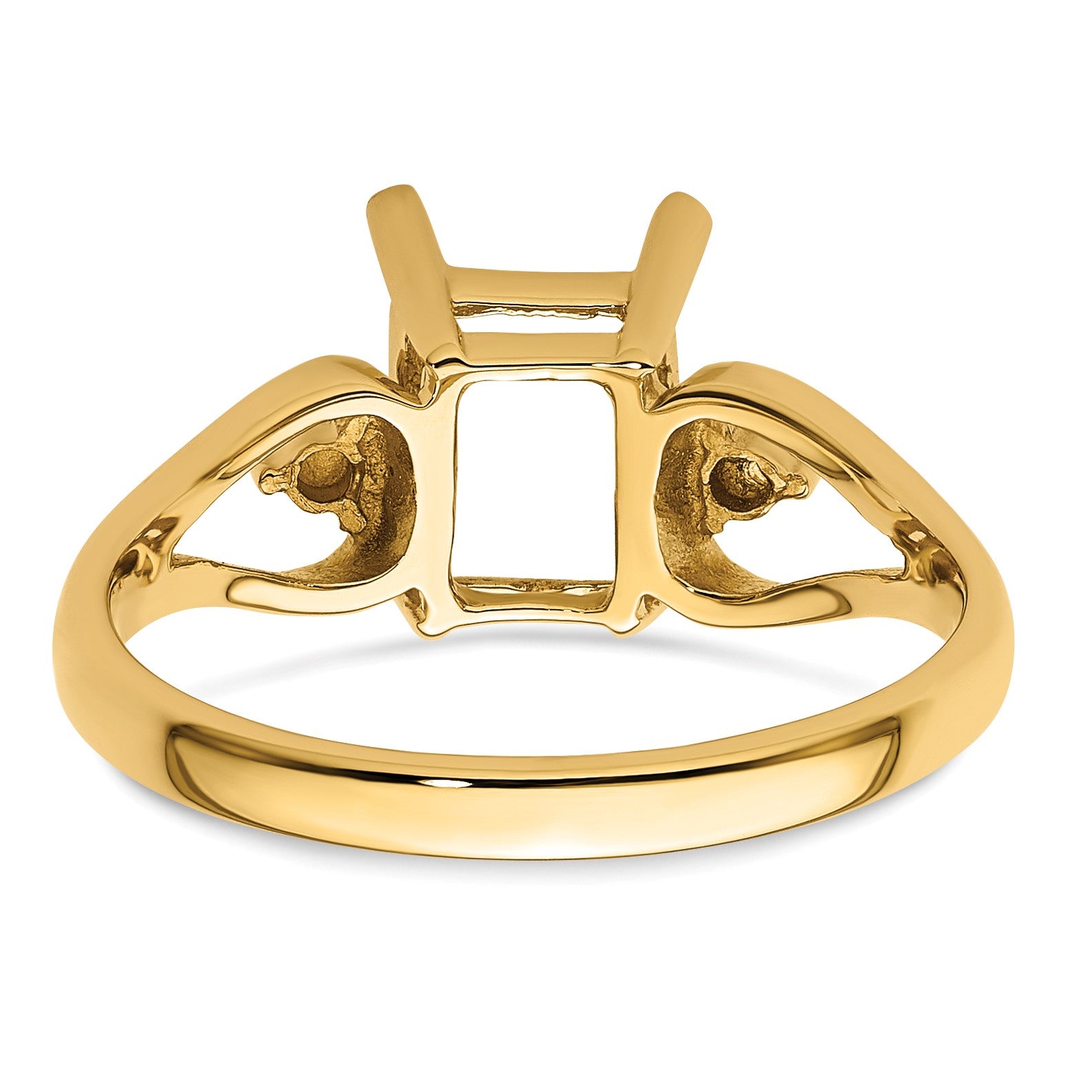 14k Holds 2-1.8mm Round and 1-8x6mm Emerald-cut Gemstone Ring Mounting