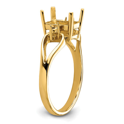 14k Holds 2-1.8mm Round and 1-8x6mm Emerald-cut Gemstone Ring Mounting