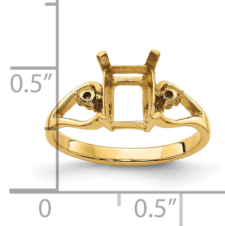 14k Holds 2-1.8mm Round and 1-8x6mm Emerald-cut Gemstone Ring Mounting