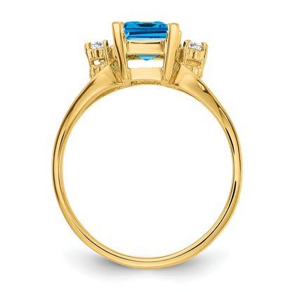 14k 8x6mm Emerald-cut Blue Topaz and 1/20 carat AA Diamond Ring