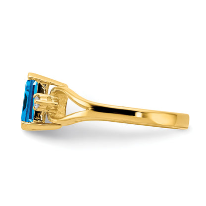 14k 8x6mm Emerald-cut Blue Topaz and 1/20 carat AA Diamond Ring