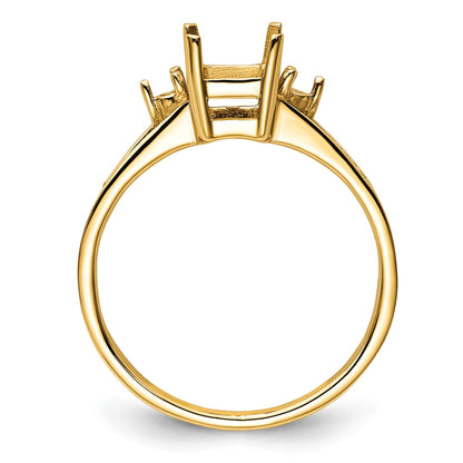 14k Holds 2-1.7mm Diamonds and 1-7x5mm Emerald-cut Gemstone Ring Mounting