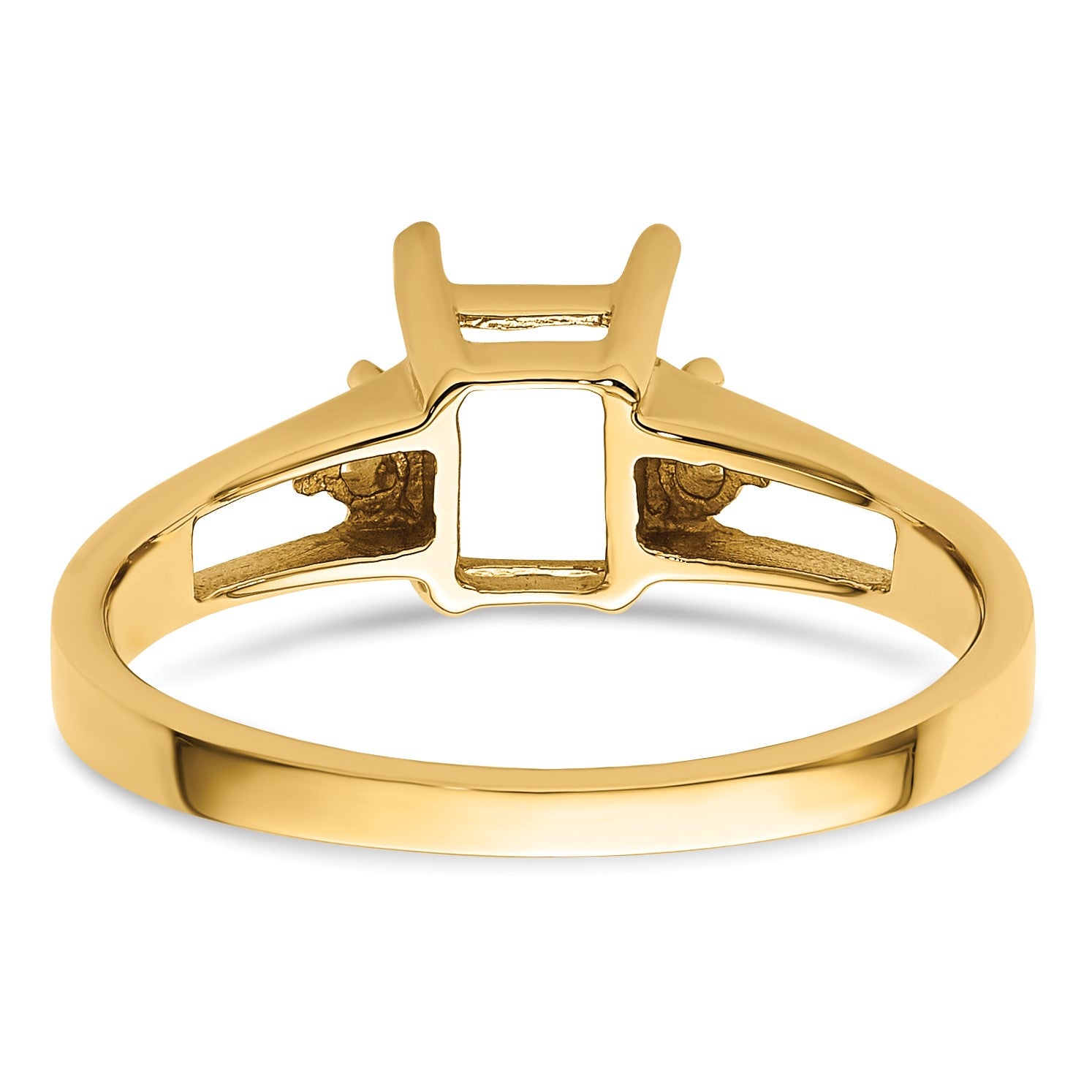 14k Holds 2-1.7mm Diamonds and 1-7x5mm Emerald-cut Gemstone Ring Mounting