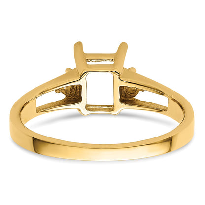 14k Holds 2-1.7mm Diamonds and 1-7x5mm Emerald-cut Gemstone Ring Mounting