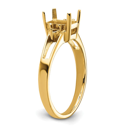 14k Holds 2-1.7mm Diamonds and 1-7x5mm Emerald-cut Gemstone Ring Mounting