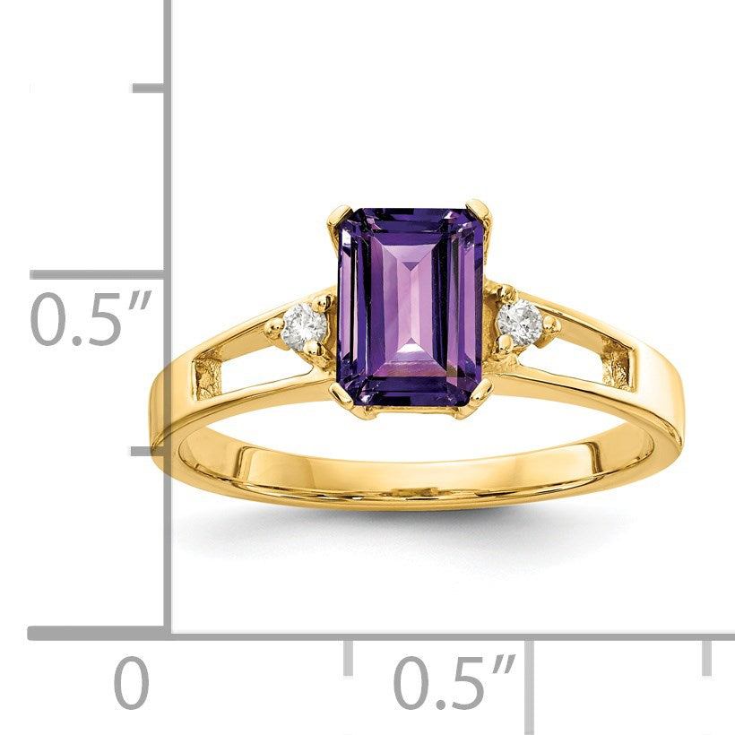 14k 7x5mm Emerald-cut Amethyst and 1/20 carat A Diamond Ring