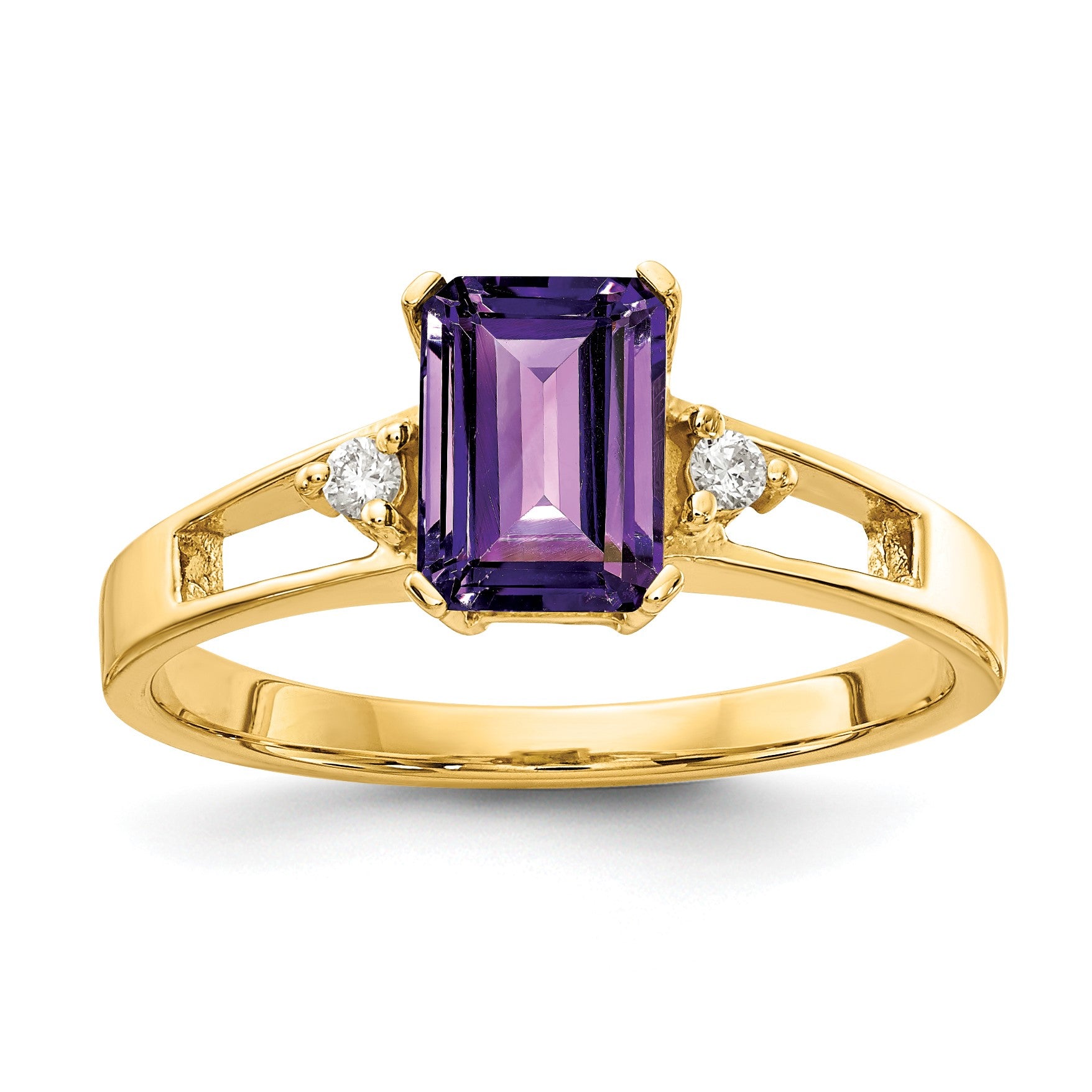 14k 7x5mm Emerald-cut Amethyst and 1/20 carat A Diamond Ring