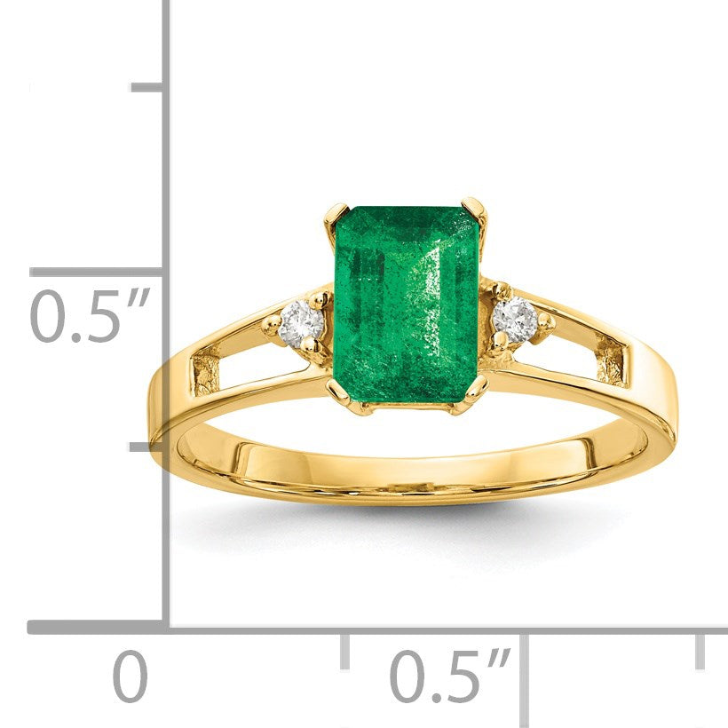 14k 7x5mm Emerald-cut Emerald and 1/20 carat AA Diamond Ring