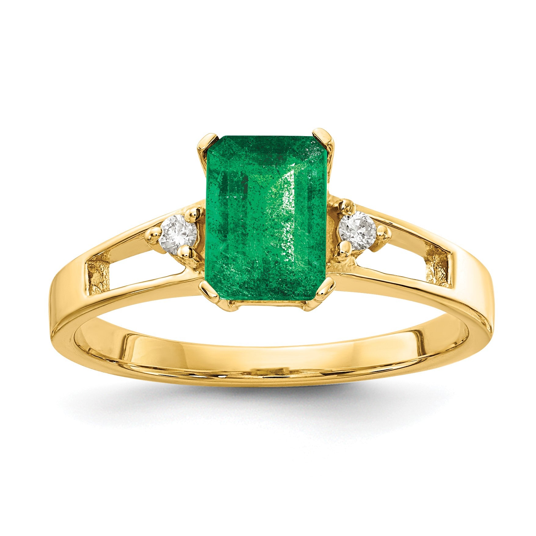 14k 7x5mm Emerald-cut Emerald and 1/20 carat AA Diamond Ring