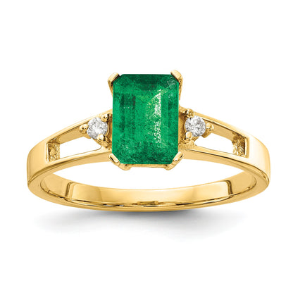 14k 7x5mm Emerald-cut Emerald and 1/20 carat AA Diamond Ring
