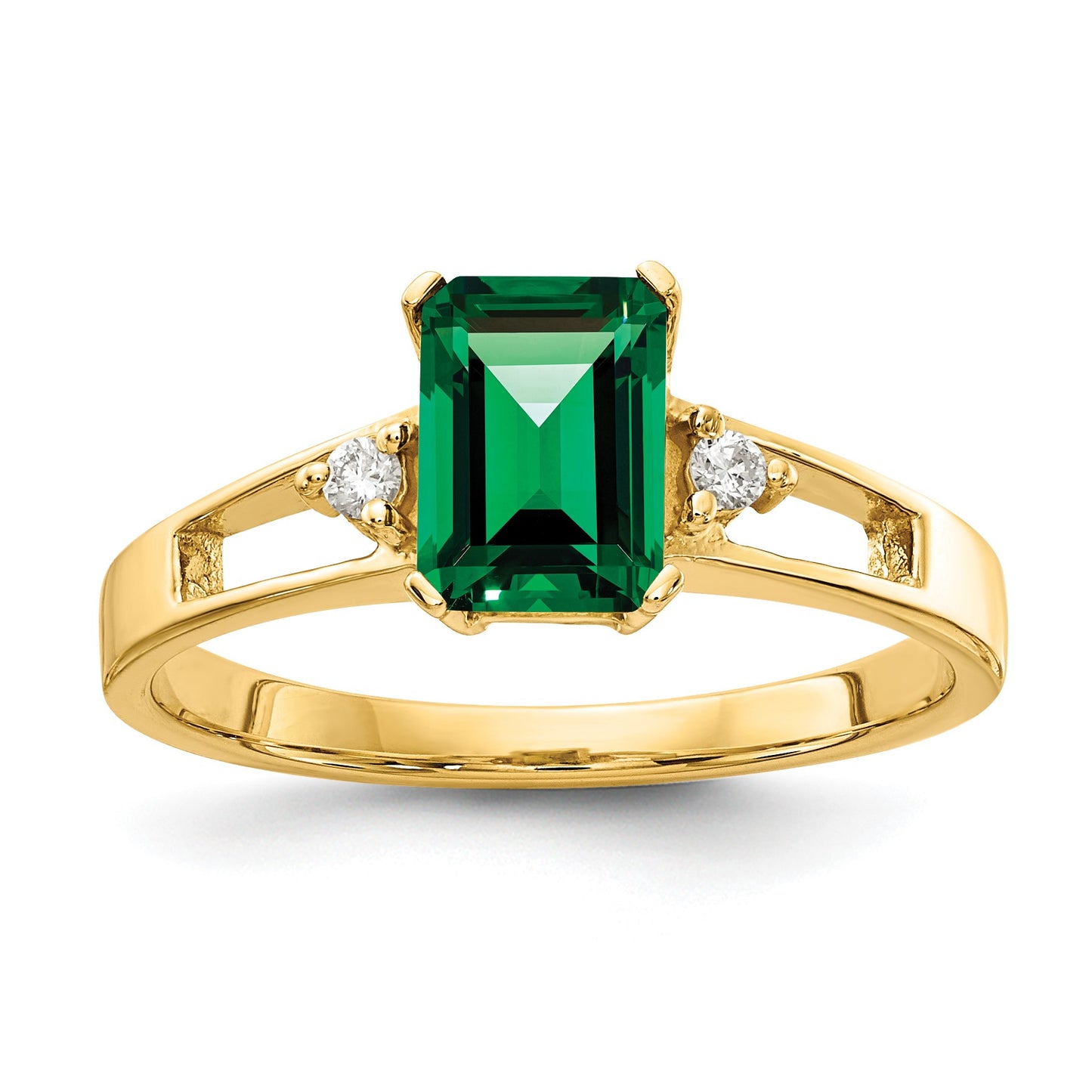 14k 7x5mm Emerald-cut Mount St. Helens and 1/20 carat AA Diamond Ring