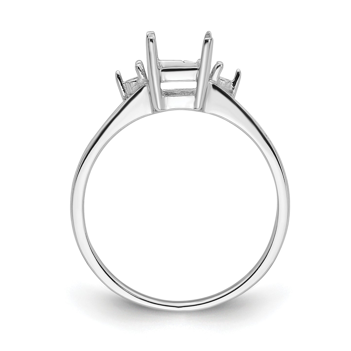 14k White Gold Holds 2-1.7mm Round and 1-7x5mm Emerald-cut Gemstone Ring Mounting