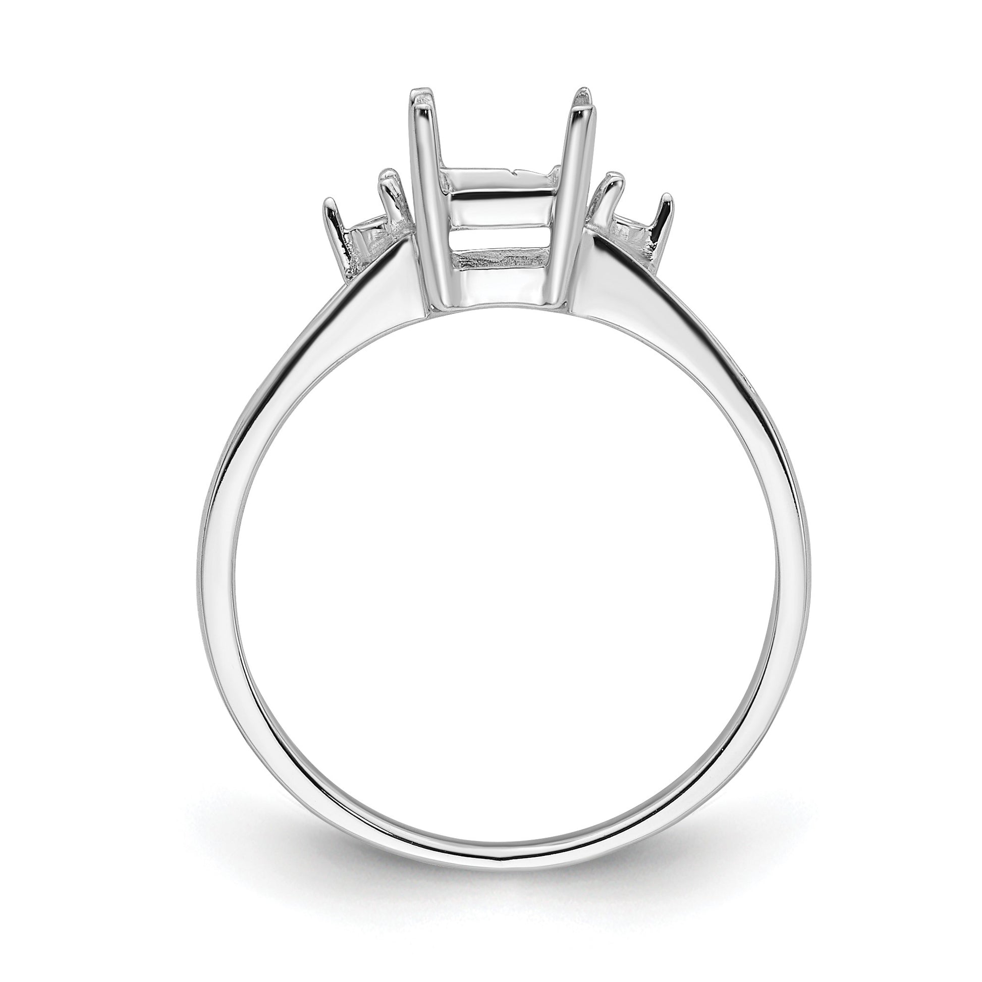 14k White Gold Holds 2-1.7mm Round and 1-7x5mm Emerald-cut Gemstone Ring Mounting