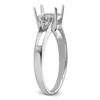 14k White Gold Holds 2-1.7mm Round and 1-7x5mm Emerald-cut Gemstone Ring Mounting