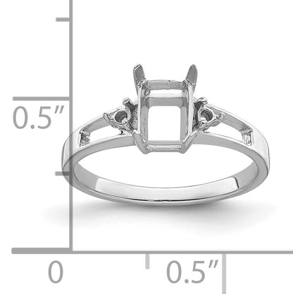 14k White Gold Holds 2-1.7mm Round and 1-7x5mm Emerald-cut Gemstone Ring Mounting
